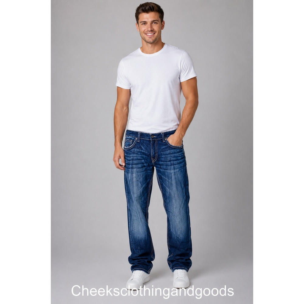 Silver Jeans Co Zac Relaxed Straight Leg Blue Jeans Mens 42x30 M42408SMC487